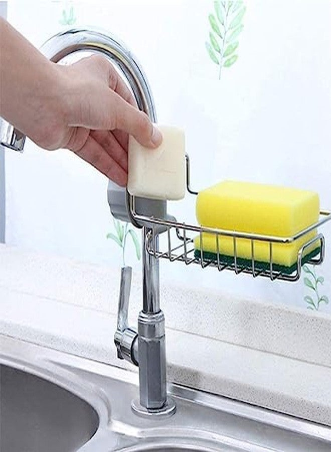 NOBILEA Stainless Steel Kitchen and Bathroom Faucet Soap Scrubbers Sponge Holder Rack Hanging Sink Organizer Stand Caddy Rack Towel Holder Faucet Caddy for Bathroom Shelf - Image 1